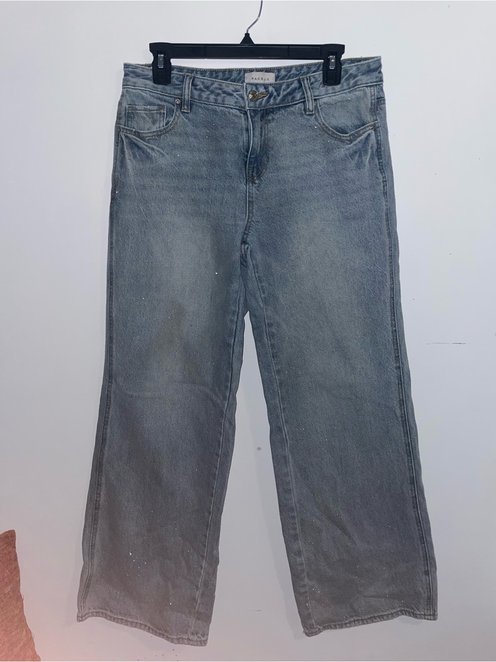PacSun Women's Wide-Leg glitter Jeans - Faded Blue